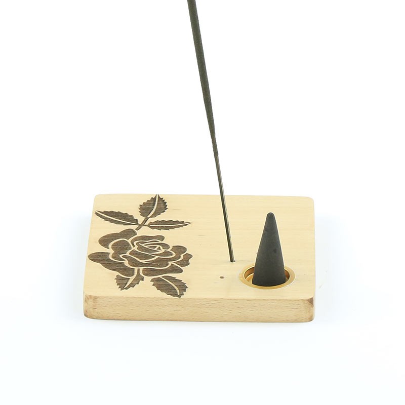 Wooden Square Flowers Incense Holder